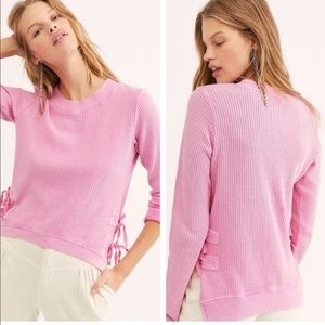 Free People Cropped Tied Sides Interlaken Thermal in Pink